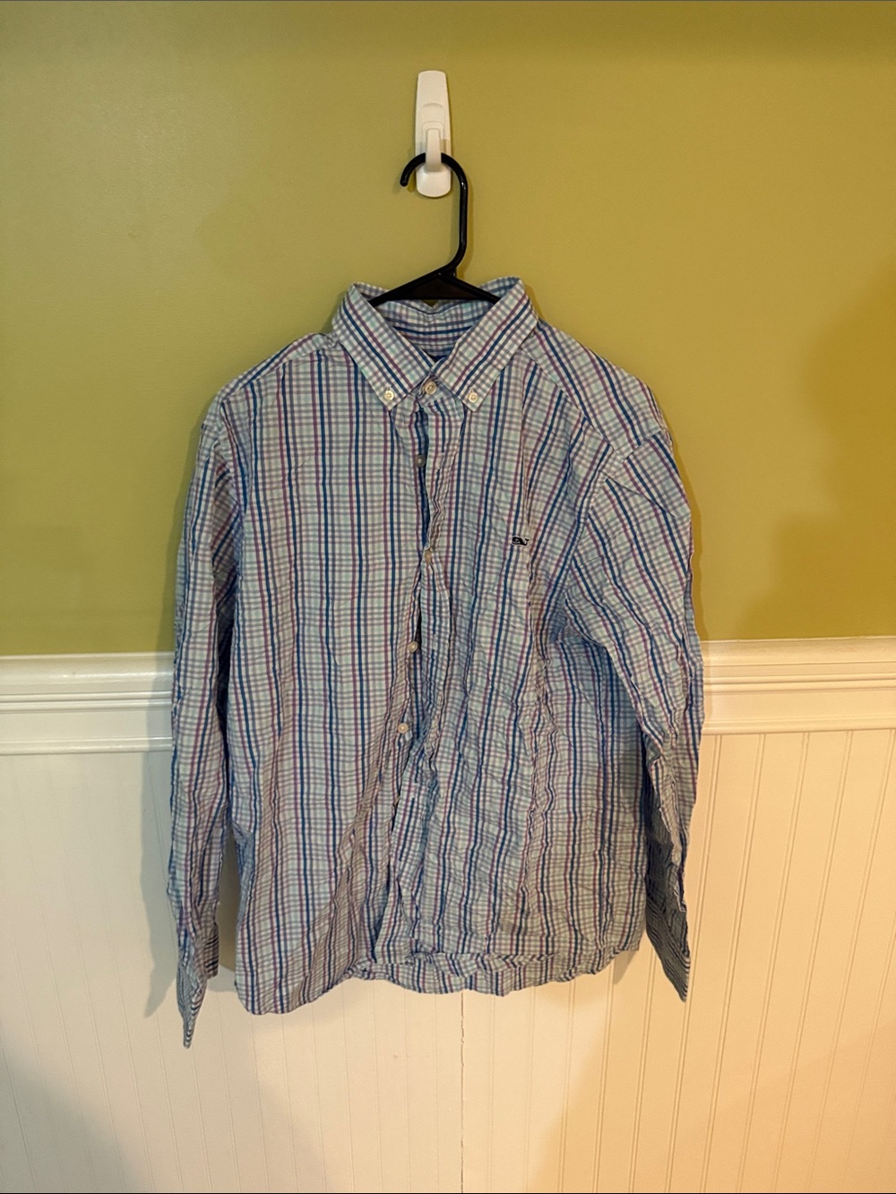 Vineyard Vines Men's Size M 100% Cotton Blue & White Plaid Button-Down Shirt